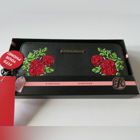 🆕 Rampage Floral Embroidered & Pebbled Zip-Around Long Trifold Wallet - Picture 13 of 14